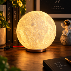3D Ay Işığı Gece Lambası – Gerçekçi Ay Yüzeyi Dokulu Sıcak Işık Masa Lambası